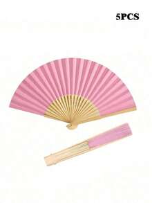 1/5/10/20 piezas Abanicos de papel plegables de mano estilo retro, abanicos de bambú portátiles, accesorio ideal de verano para refrescar y estilizar, adecuado para fiestas y eventos - Rosa - Ver 8