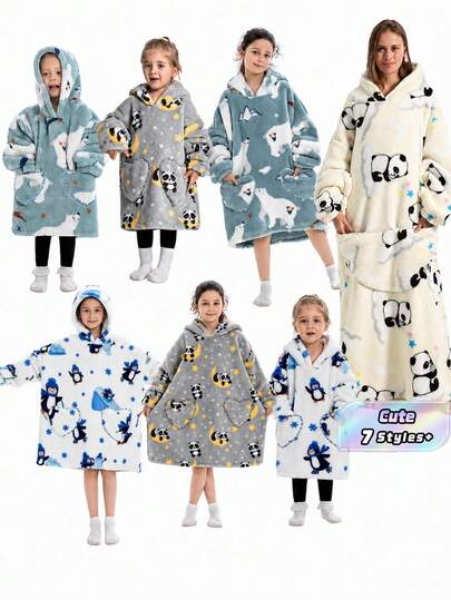 Unisex Wearable Hooded Blanket, Ultra Soft Cozy Plush Wrap Robe, Loose Comfortable Loungewear For All Family Members, Warm Hood Throw Blanket For Indoor Relax Daily Night Wear At Home