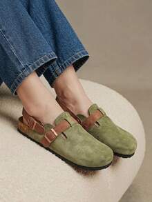 Solecia Spring Summer New Suede Buckle Design Comfortable Slip-On Dark Green Men's Pumps Home & Outdoor Travel Vacation - Dark Green - View 10