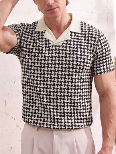 Airaco Valentine Dinner Houndstooth Polo, Easter Picnic Casual Shirt, Wedding Guest Daily Office Top, Anniv