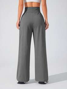 Easithlete Easithlete Women's Solid Color High Waist Pocket Loose Fit Sports Pants - Flint Stone - View 2