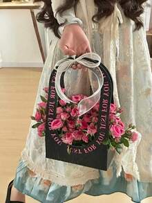 2/6/8Pcs Foldable Paper Flower Baskets, Handheld Wedding Bouquet Gift Bags Floral Arrangement Packaging Baskets - multicolor - View 7