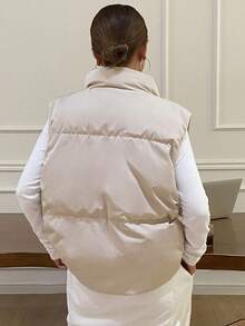 DAZY Women's Solid Color Zipper Front Casual Thermal Lined Vest, Winter Jacket Women Coats - Beige - View 6