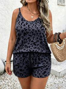 EMERY ROSE Conjunto de 2 piezas talla grande, nuevo estilo casual con top de tirantes a rayas & shorts - Multicolor - Ver 1