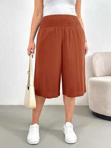 Shapeblank Plus Size Casual Versatile Solid Color Loose Pants - Rust Brown - View 3