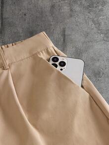 AXEPEAK Men's Solid Color Double Button Pocket Short Sleeve Shirt And Pants Set - Camel - View 11