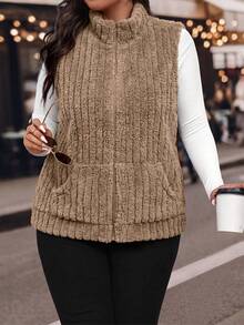 Velvienne Plus Size Minimalist Casual Versatile Women's Faux Fur Coat - Brown - View 4