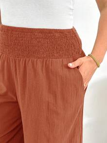 Shapeblank Plus Size Casual Versatile Solid Color Loose Pants - Rust Brown - View 5