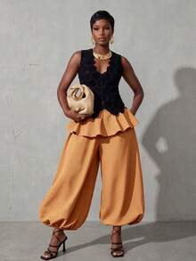 BamGlimmer Autumn/Winter New Oversized Elegant Design Orange Women's Wide Leg Pants, Fashion Casual Style, Daily Wear, Party Brunch Gathering - Orange - View 6