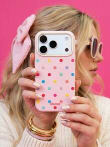 ShellaStory A Summer Day, Dopamine Color-Blocking Polka Dot Macarons, Shockproof Soft Shell, Suitable For 17promax, Personalized, Creativity, Geometry, Simple Style, Fresh Style, Color-Blocking Style, Niche, Ins Style - Berry powder - View 3