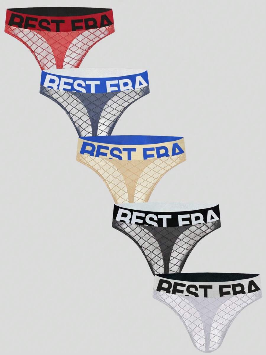 Rest Era Men's Fashion Letter Print Thong Underwear 5pcs/Pack - Multicolor - View 1