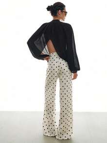 MOTF PREMIUM WOMEN'S SATIN POLKA DOT WIDE LEG PANTS, SPRING/SUMMER - Black and White - View 6