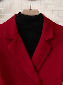 GlowEve Blazer informal de doble botonadura y sin mangas de unicolor - Rojo - Ver 7