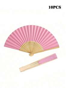 1/5/10/20 piezas Abanicos de papel plegables de mano estilo retro, abanicos de bambú portátiles, accesorio ideal de verano para refrescar y estilizar, adecuado para fiestas y eventos - Rosa - Ver 10