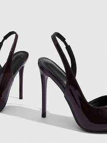 CUCCOO SZL 新款尖頭細高跟鞋，棕色後束帶，slingback 女款高跟鞋，時尚性感氣質，簡約設計，適合宴會、派對 - 鏡面咖啡171~! - 查看 5