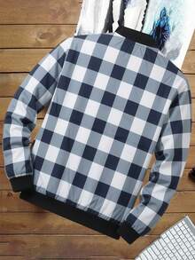 Manfinity Homme Men's Fashionable Checkerboard Print Long Sleeve Jacket With Pockets - Multicolor - View 2