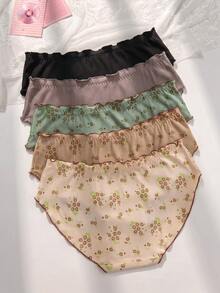 PetitDoll 5pcs Sweet Ditsy Floral Ruffle Trim Briefs Set - Multicolor - View 3