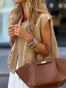 Louniche Women's Solid Color Zipper Casual Daily Jacket Everyday Work Beige Summer - Apricot - View 1