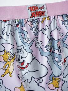 TOM & JERRY X SHEIN 女款字母卡通印花休閒平底短褲 - 粉色 - 查看 3