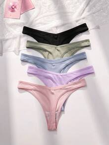 PetitDoll 5pcs/Pack Women's Cute Cartoon Print Jacquard Knit Thong Panties - Multicolor - View 2