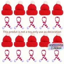 20 Stücke, Mini Weihnachtsmütze, Mini Weihnachtsmütze und Schal Set, Mini Weihnachtsmütze gestrickt, Weihnachtsmannmütze klein für Weihnachts-Weinflaschenhülle, Weihnachtsdekoration, Weihnachtspartys - Mehrfarbig - Übersicht 1