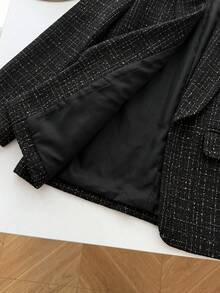 SHEIN LUNE 女款格紋時尚百搭通勤旅行長袖西裝外套 - 黑色 - 查看 4