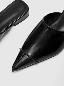 CUCCOO BIZCHIC Minimalist Style, Black Pointed Toe And Low Heels, Mules, Wearing Versatile Bright Leather, Slouchy Half-Towed Closed Toe Sandals - Black - View 6