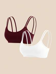 SHEIN Cheerettes 2件組女款素色休閒日常細肩帶運動內衣 - 彩色 - 查看 3