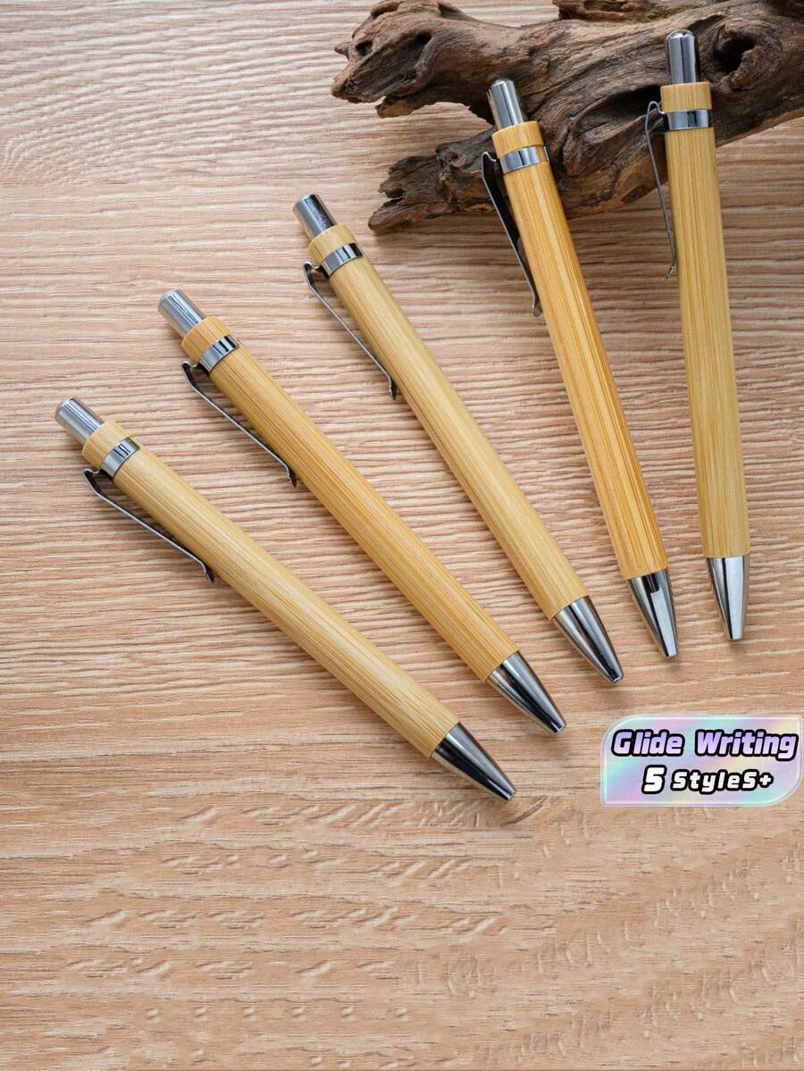 3/5/10/20/50Pcs Bamboo Wooden Ballpoint Pen, Retractable Smooth Writing Gift Pen For Office, School, Home, Business, Promotional Giveaway - Bamboo Pen - View 1