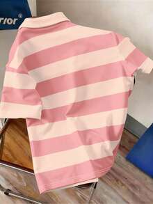 Manfinity Joysei 男士夏季休閒拼色條紋 Polo 衫 - 粉色 - 查看 2