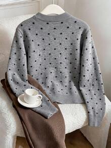 Muvela Women's Polka Dot Collar Tie Front Cardigan,Fall/Winter ,Formal ,Business ,Chic ,Back To School,Christmas,New Year ,Going Out - Multicolor - View 7