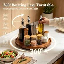 1pc 360 Rotating Wooden Tray, Spice Rack, Kitchen Organizer, Turntable, Multipurpose Wooden Platter, 8-Inch Round Wooden Spice Holder, Suitable For Kitchen Cabinet And Storage, Housewarming, Father'S Day, Graduation Gift - View 8