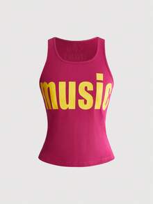 ROMWE Women's Y2K Subculture Letter Print Tank Top - Hot Pink - View 1