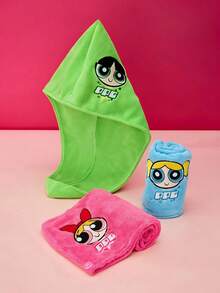 THE POWERPUFF GIRLS X Joivida 1件可愛卡通小女警刺繡乾髮帽，珊瑚絨水洗材質，柔軟吸水且快速乾燥，適用於日常護髮、洗澡、淋浴、SPA、旅行，也是週年紀念或生日的獨特個性化禮物 - 彩色 - 查看 1