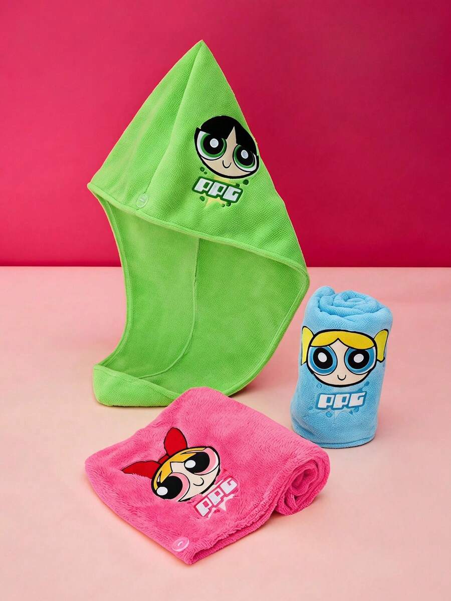 THE POWERPUFF GIRLS X Joivida 1件可愛卡通小女警刺繡乾髮帽,珊瑚絨水洗材質,柔軟吸水且快速乾燥,適用於日常護髮、洗澡、淋浴、SPA、旅行,也是週年紀念或生日的獨特個性化禮物 - 彩色 - 查看 1