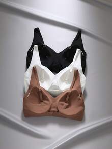 EmpressEnvy 3pcs/Set Bra Tanpa Jahitan dan Tanpa Kawat untuk Wanita - MultiWarna - View 2