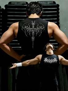 GymBeat Men's Gothic Athleisure Athletic Pattern Casual Daily Wear Sports T-Shirt Gym Workout Black Summer - Black - View 1