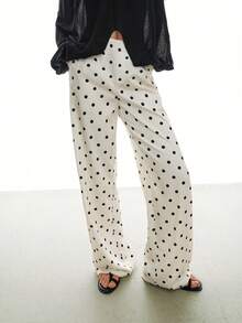 MOTF PREMIUM WOMEN'S SATIN POLKA DOT WIDE LEG PANTS, SPRING/SUMMER - Black and White - View 4