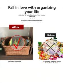 2Pcs Rustic Woven Storage Basket, Multiuse For Cosmetics Jewelry Books Clothes Home Car - Multicolor - View 7