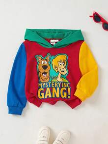 SCOOBY-DOO X SHEIN Baby Boy Casual Cartoon Dog Print Colorblock Sweatshirt, Sporty Style Suitable For Autumn/Winter Fall - Red - View 1