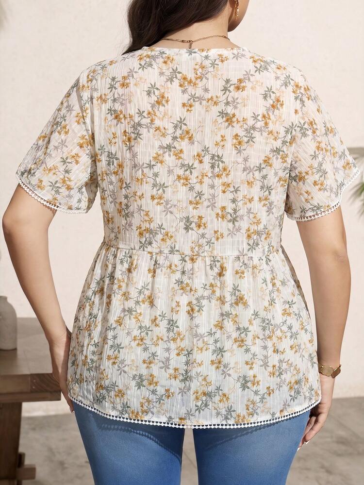 Comfylo 大尺碼夏季休閒花卉印花襯衫 - 彩色 - 查看 2