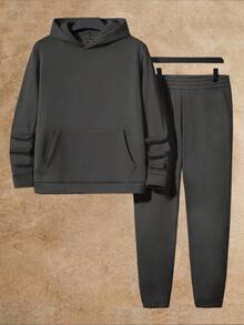 NORVETH Men's Hoodie Long Sleeve Sweatshirt And Sweatpants Set - Dark Grey - View 3