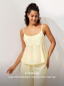 LUVLETTE Soft Airy Women's Yellow Summer Sweet Two-Piece Set - Double-Layered Ruffles & Polka Dots Adorable Breezy Home Wear - Yellow - View 6