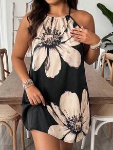 Travachic Plus Size Boho Print Halter Neck Backless Summer Women Dresses - Multicolor - View 4
