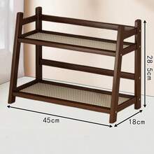 1pc Creative Double-Layer Rattan Desktop Storage Rack, Organization For Cups, Coffee, Snacks, Water Cups, And Figurines - Brown - View 2