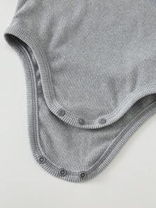 Cozy Pixies 5pcs Baby Boy Baby Girl High Elasticity Shoulder Overlap Loose Fit Brushed Fleece Skin-Friendly Solid Color All-Match Versatile Knit Soft Round Neck Long Sleeve Open Crotch Bodysuit - Multicolor - View 5