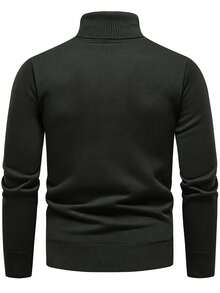 Manfinity Homme 男士純色高領長袖休閒保暖毛衣 正式款 - 軍綠色 - 查看 2
