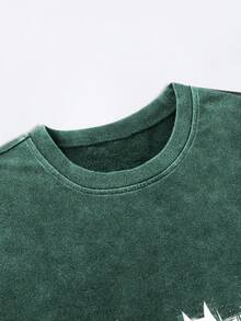 BATMAN X SHEIN Manfinity EMRG Kaos Pria Motif Kelelawar Kasual untuk Pemakaian Sehari-hari, Model Snow Wash - Hitam - View 3