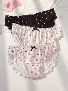 PetitDoll paquete de 3 bragas con estampado floral y ribete de volantes para mujer de talla grande - Multicolor - Ver 1