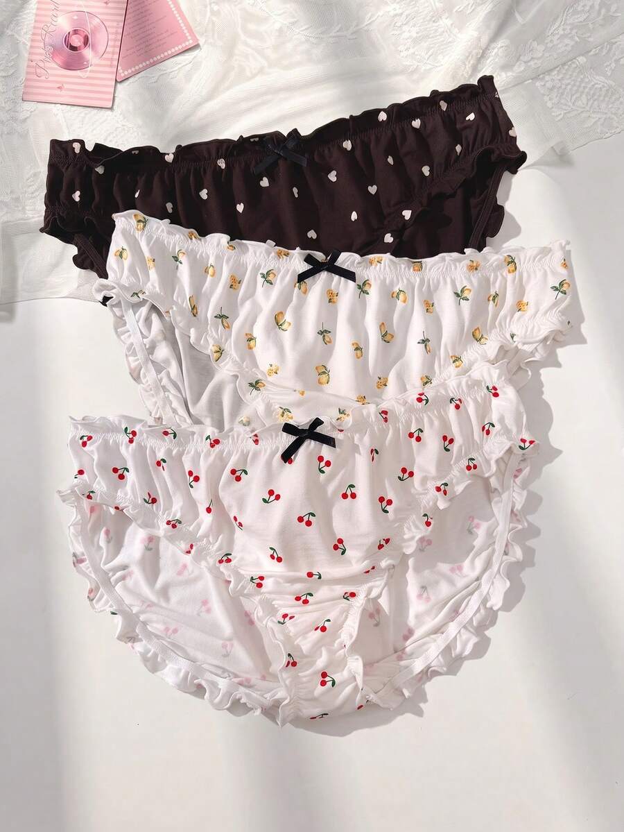 PetitDoll paquete de 3 bragas con estampado floral y ribete de volantes para mujer de talla grande - Multicolor - Ver 1